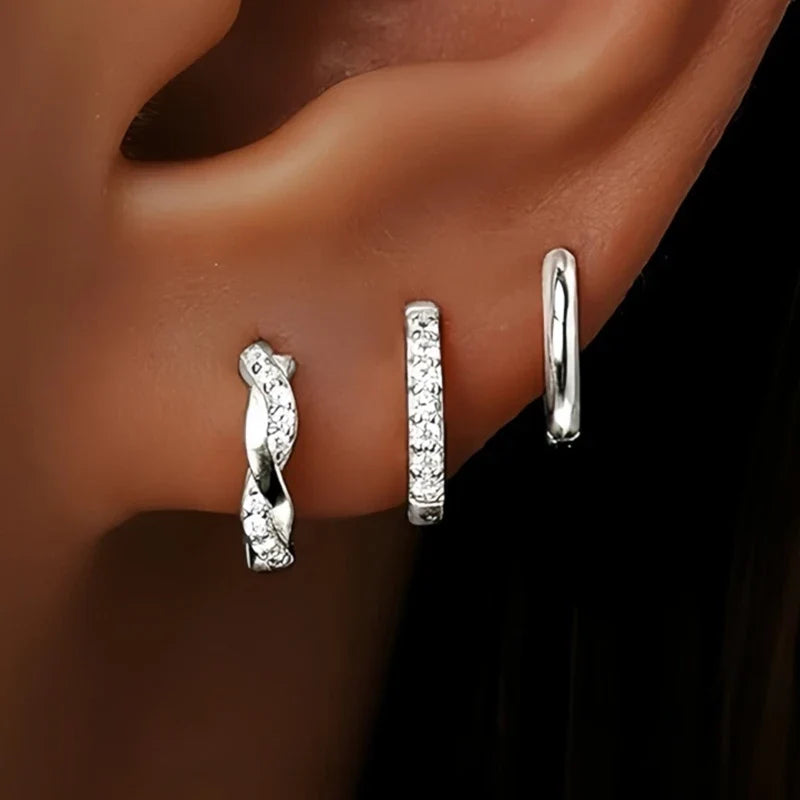 3PCS Star Stud Earrings Set | Stainless Steel Zircon Punk Piercing Jewelry for Women