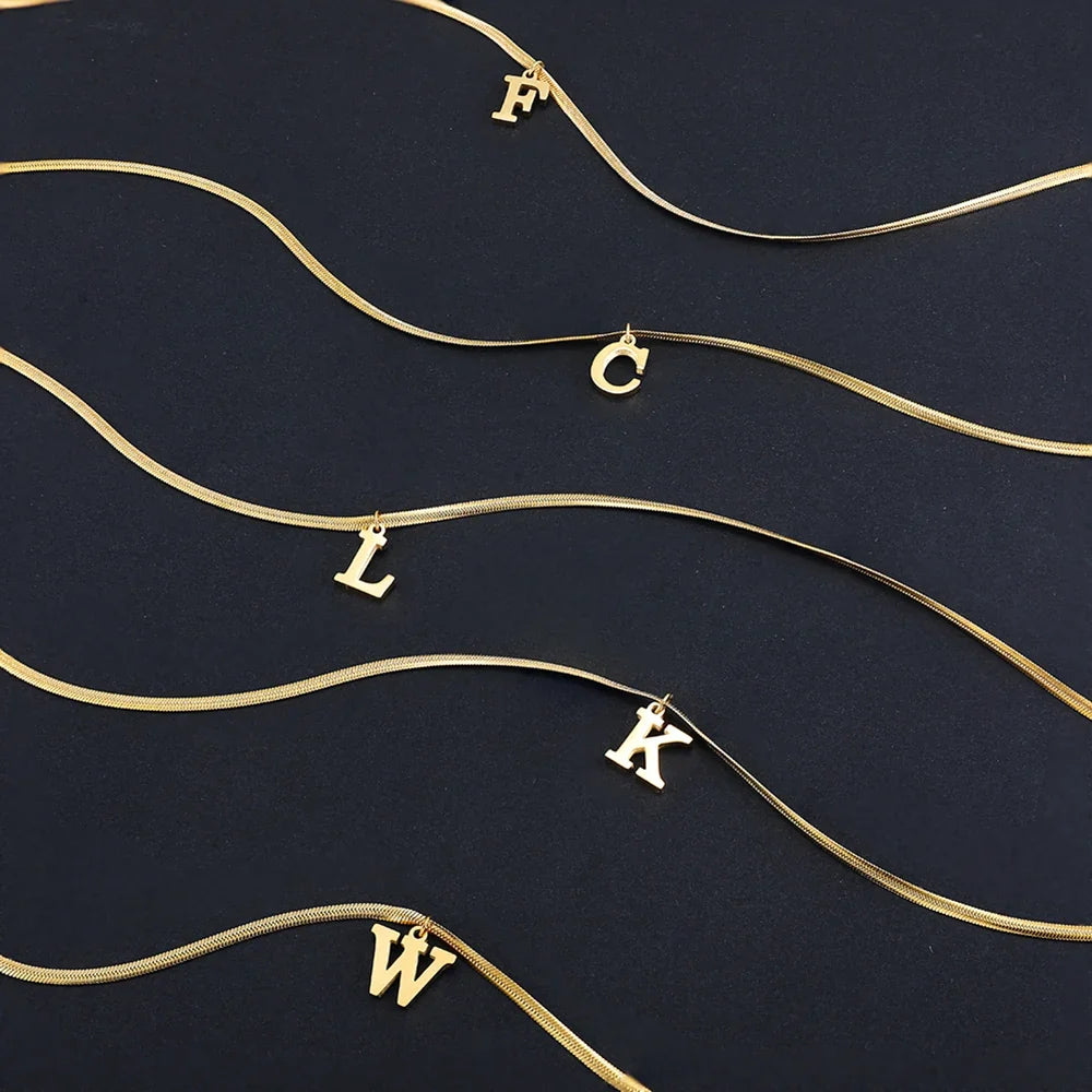 Gold Letter Initial Pendant Necklace | Stainless Steel Snake Chain Jewelry for Women