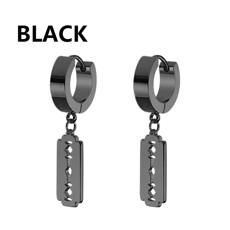 Vintage Razor Hollow Drop Earrings | Stainless Steel Punk Dangle Earrings for Men and Women
