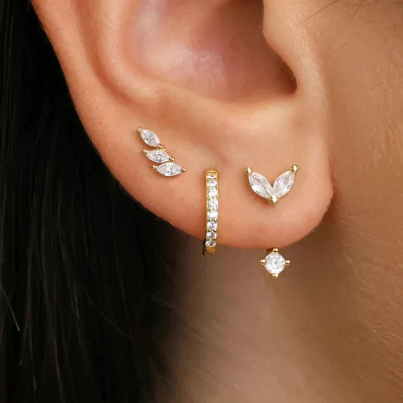 3PCS Star Stud Earrings Set | Stainless Steel Zircon Punk Piercing Jewelry for Women