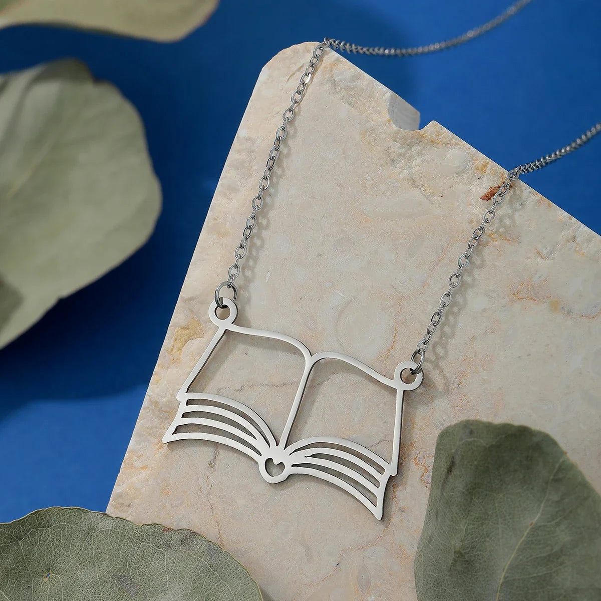 Book Lover Pendant Necklace | Stainless Steel Reading Jewelry for Women