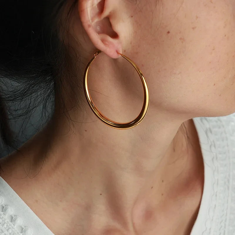 Vintage Metal Big Round Dangle Earrings | Gold Geometric Statement Jewelry