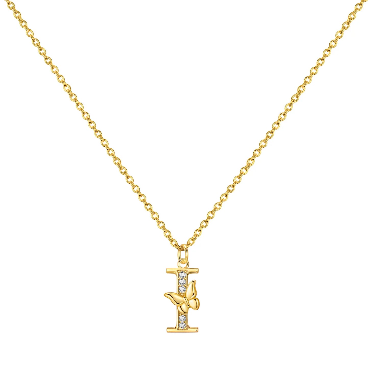 925 Sterling Silver Butterfly Initial Necklace | 26 Letter Y-Shaped Pendant for Women