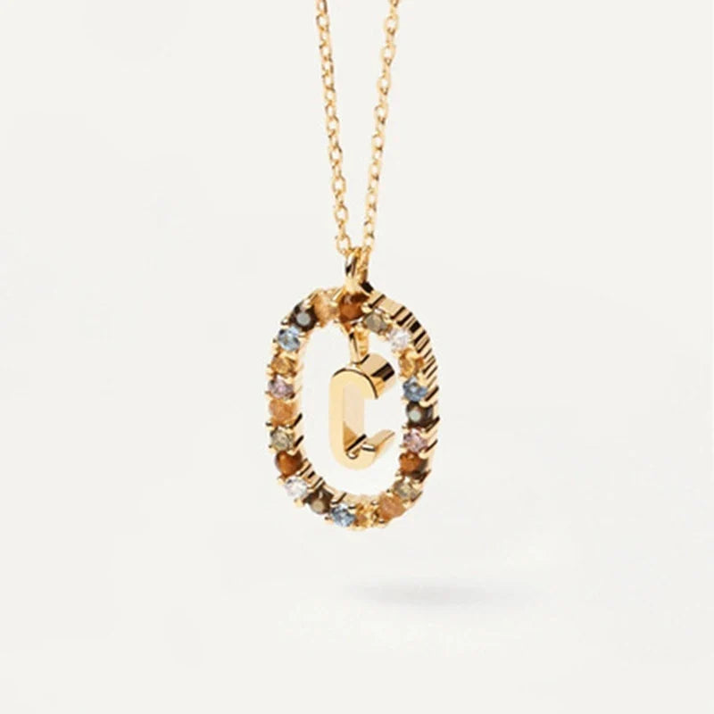 925 Sterling Silver Gold Initial Necklace | Personalized Letter Pendant with Zirconia