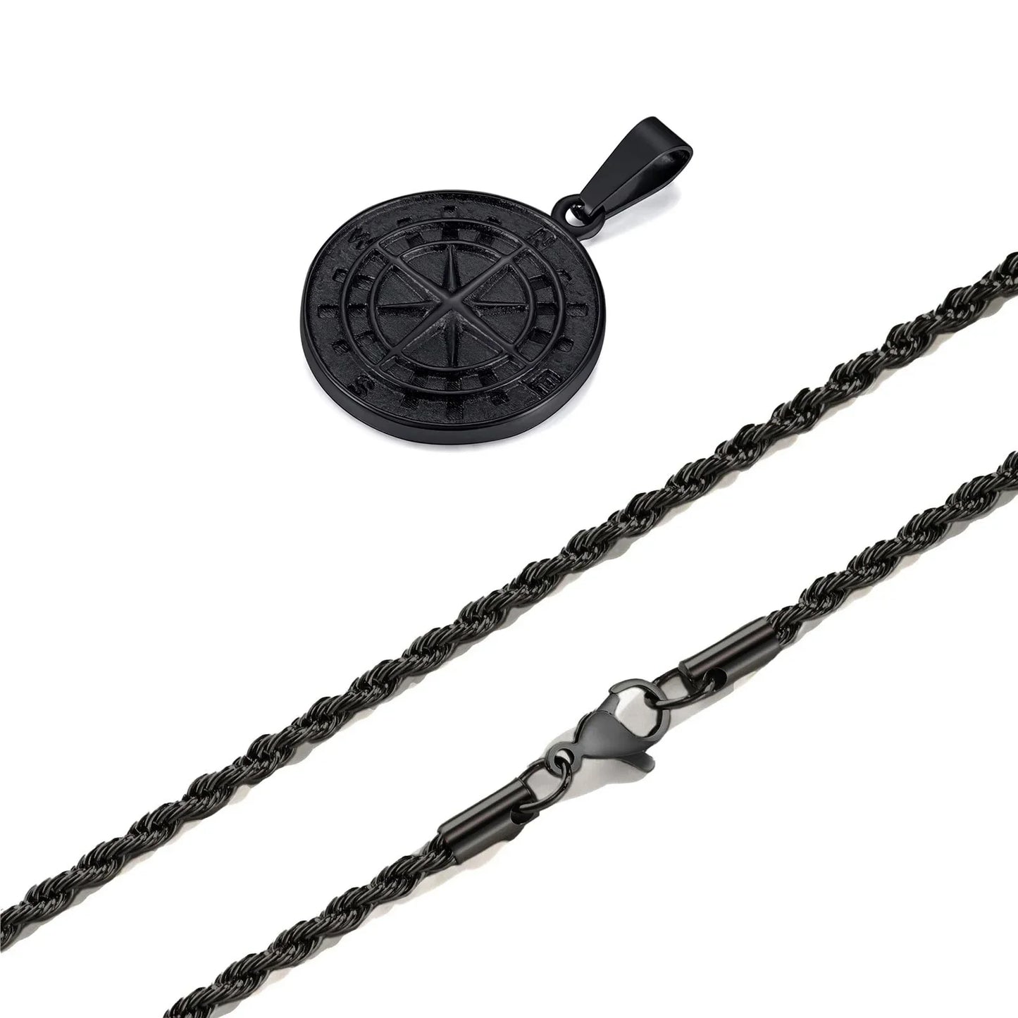 Gold Men's Compass Necklace | Vintage Viking North Star Anchor Stainless Steel Pendant