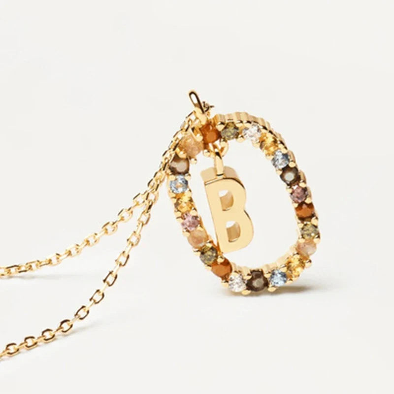 925 Sterling Silver Gold Initial Necklace | Personalized Letter Pendant with Zirconia