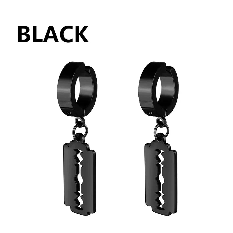 Vintage Razor Hollow Drop Earrings | Stainless Steel Punk Dangle Earrings for Men and Women