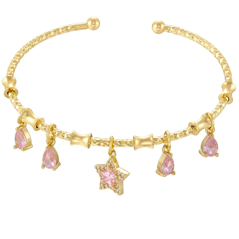 Golden Star Charm Cuff Bracelet | Trendy Fashion Jewelry for Women