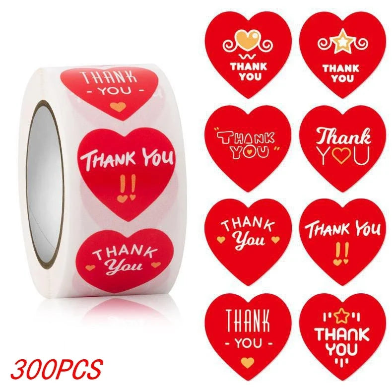 Heart Thank You Stickers | Floral Decorative Sealing Stickers for Wedding Gift Packaging and Small Business Supplies