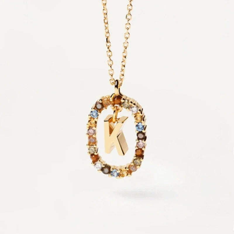 925 Sterling Silver Gold Initial Necklace | Personalized Letter Pendant with Zirconia