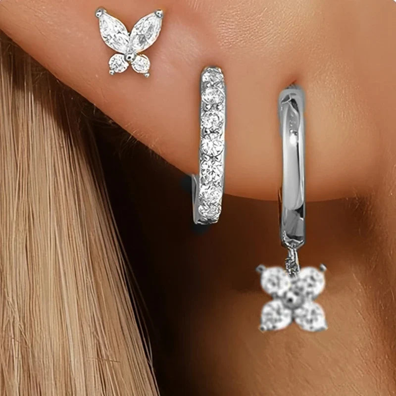 3PCS Star Stud Earrings Set | Stainless Steel Zircon Punk Piercing Jewelry for Women