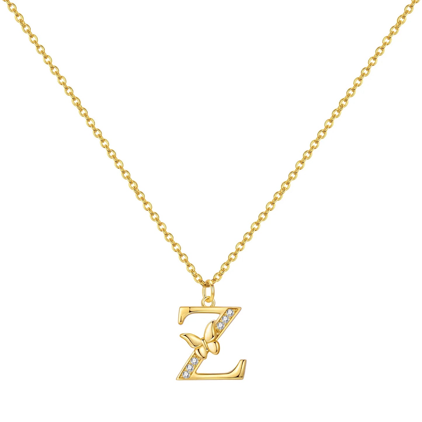 925 Sterling Silver Butterfly Initial Necklace | 26 Letter Y-Shaped Pendant for Women