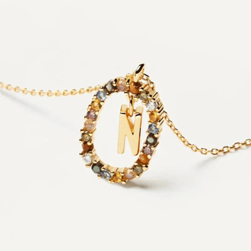 925 Sterling Silver Gold Initial Necklace | Personalized Letter Pendant with Zirconia