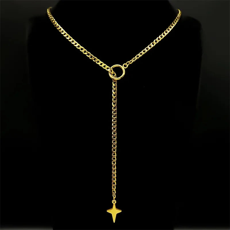 Heart O-ring Long Chain | Stainless Steel Punk Rock Y-Necklace for Men and Women