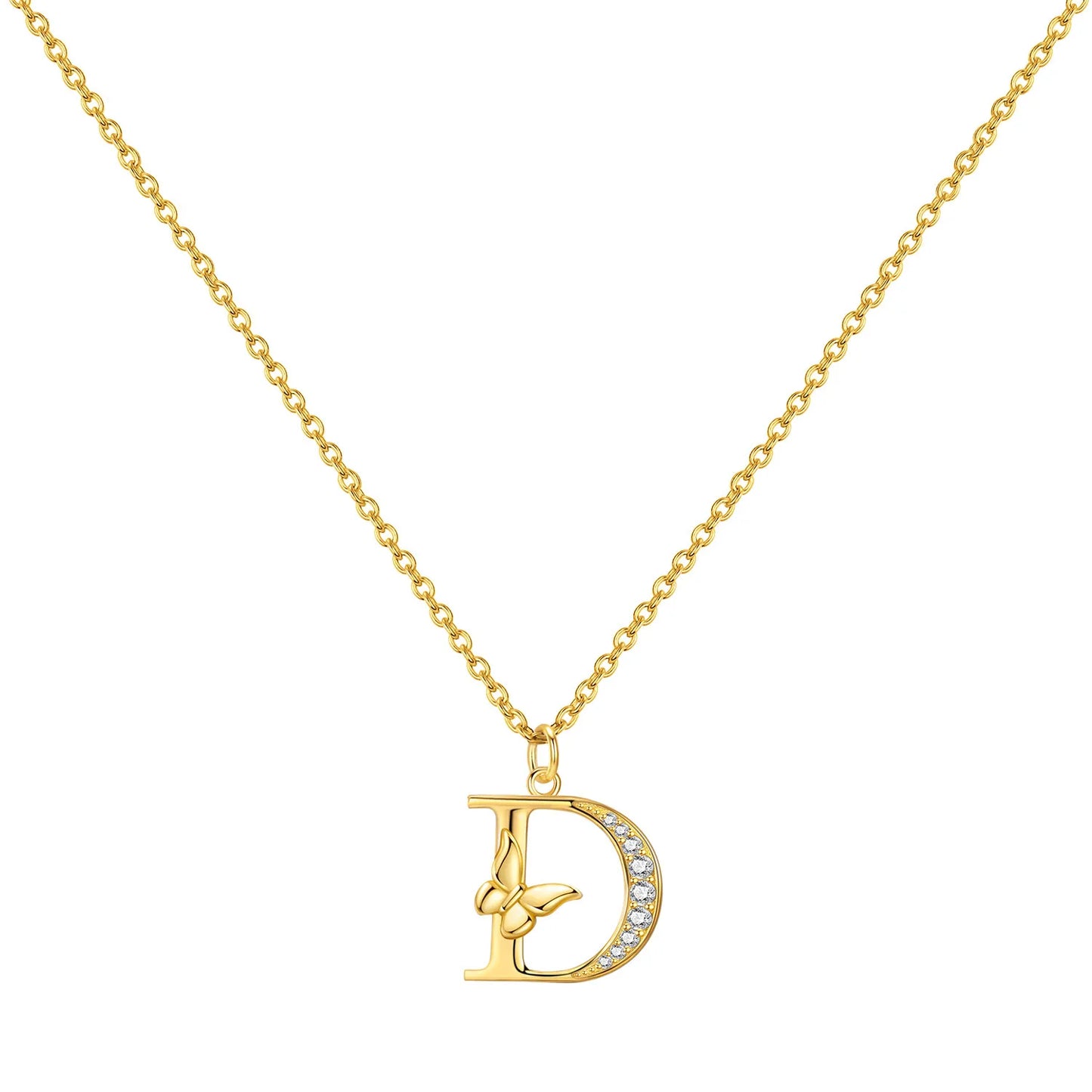925 Sterling Silver Butterfly Initial Necklace | 26 Letter Y-Shaped Pendant for Women