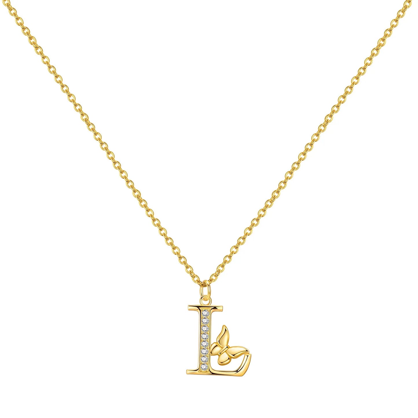925 Sterling Silver Butterfly Initial Necklace | 26 Letter Y-Shaped Pendant for Women