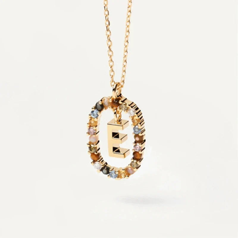 925 Sterling Silver Gold Initial Necklace | Personalized Letter Pendant with Zirconia