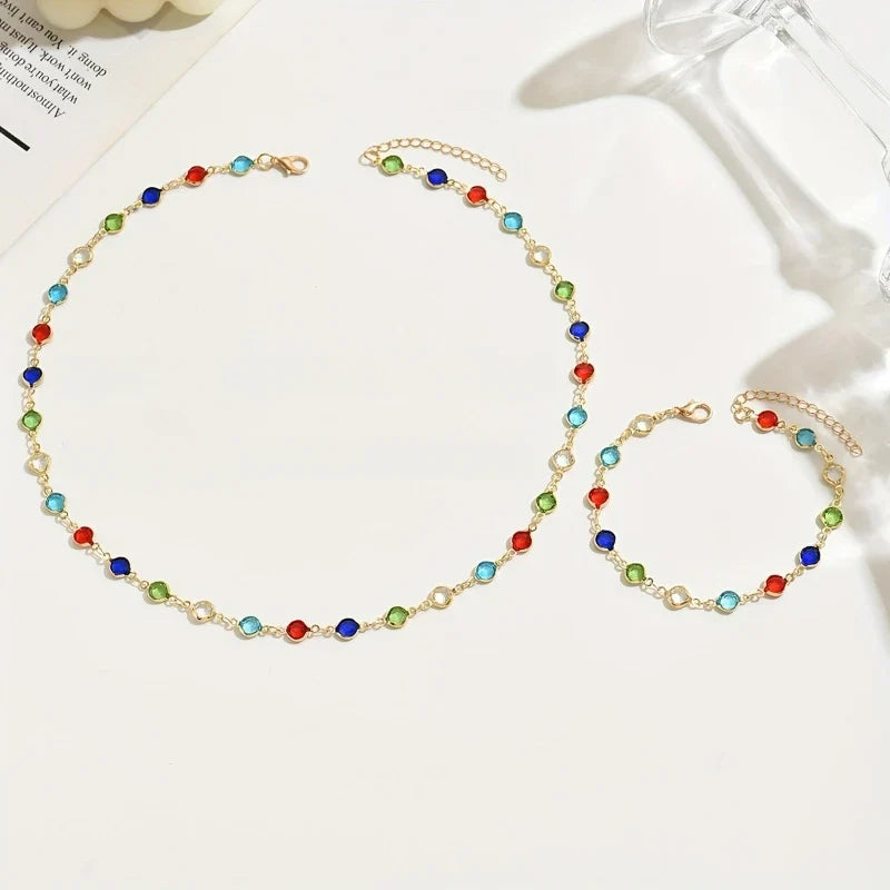 Personalized Color Inlaid Zirconia Jewelry Set | Trendy Necklace and Bracelet for Women
