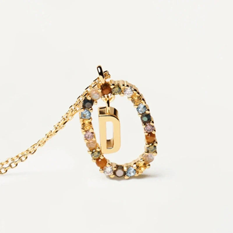 925 Sterling Silver Gold Initial Necklace | Personalized Letter Pendant with Zirconia