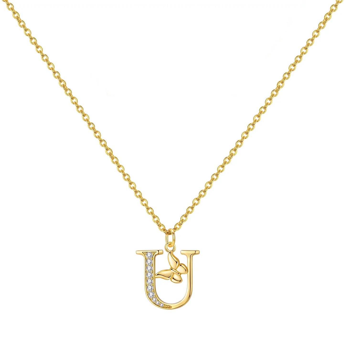 925 Sterling Silver Butterfly Initial Necklace | 26 Letter Y-Shaped Pendant for Women