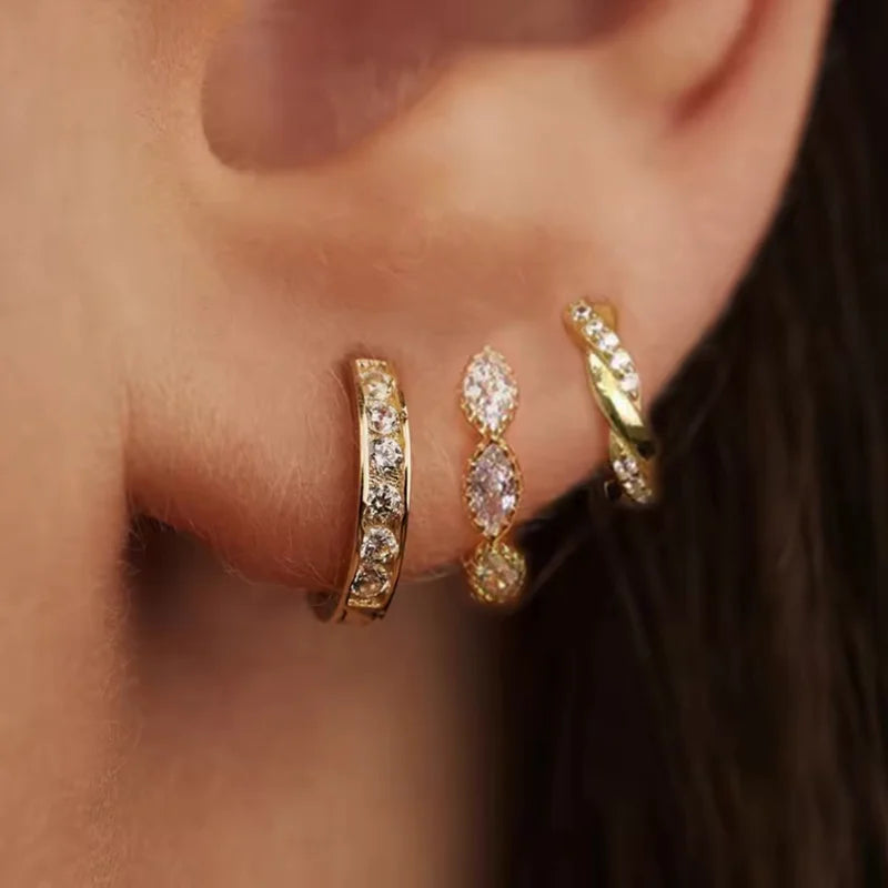 3PCS Star Stud Earrings Set | Stainless Steel Zircon Punk Piercing Jewelry for Women