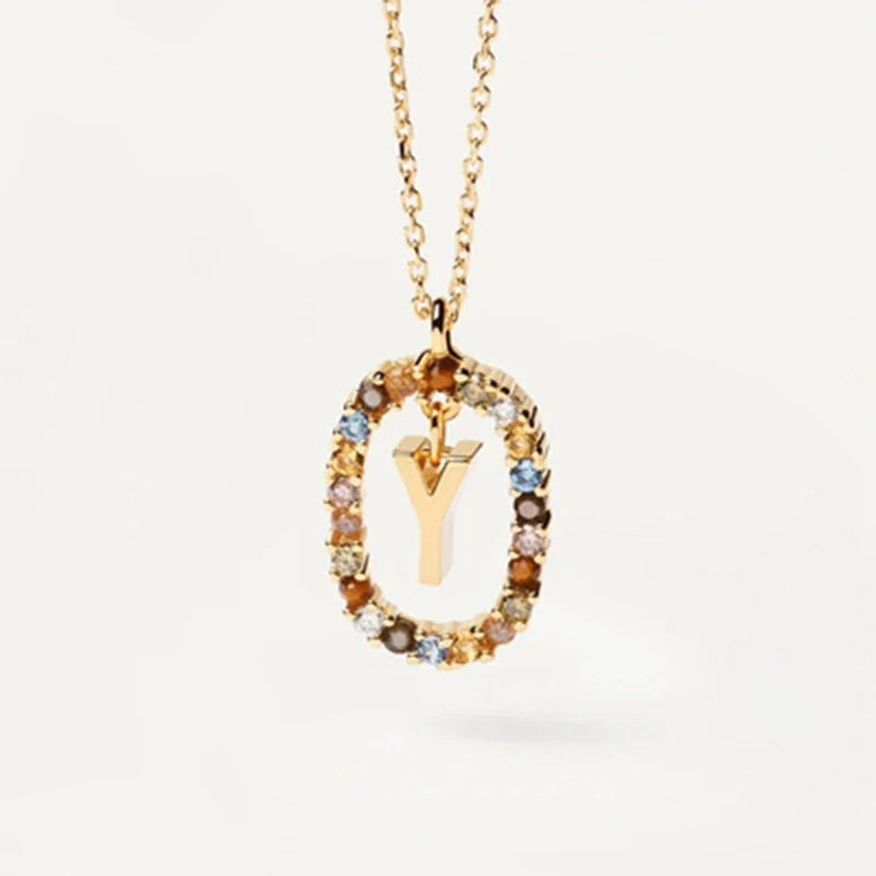 925 Sterling Silver Gold Initial Necklace | Personalized Letter Pendant with Zirconia