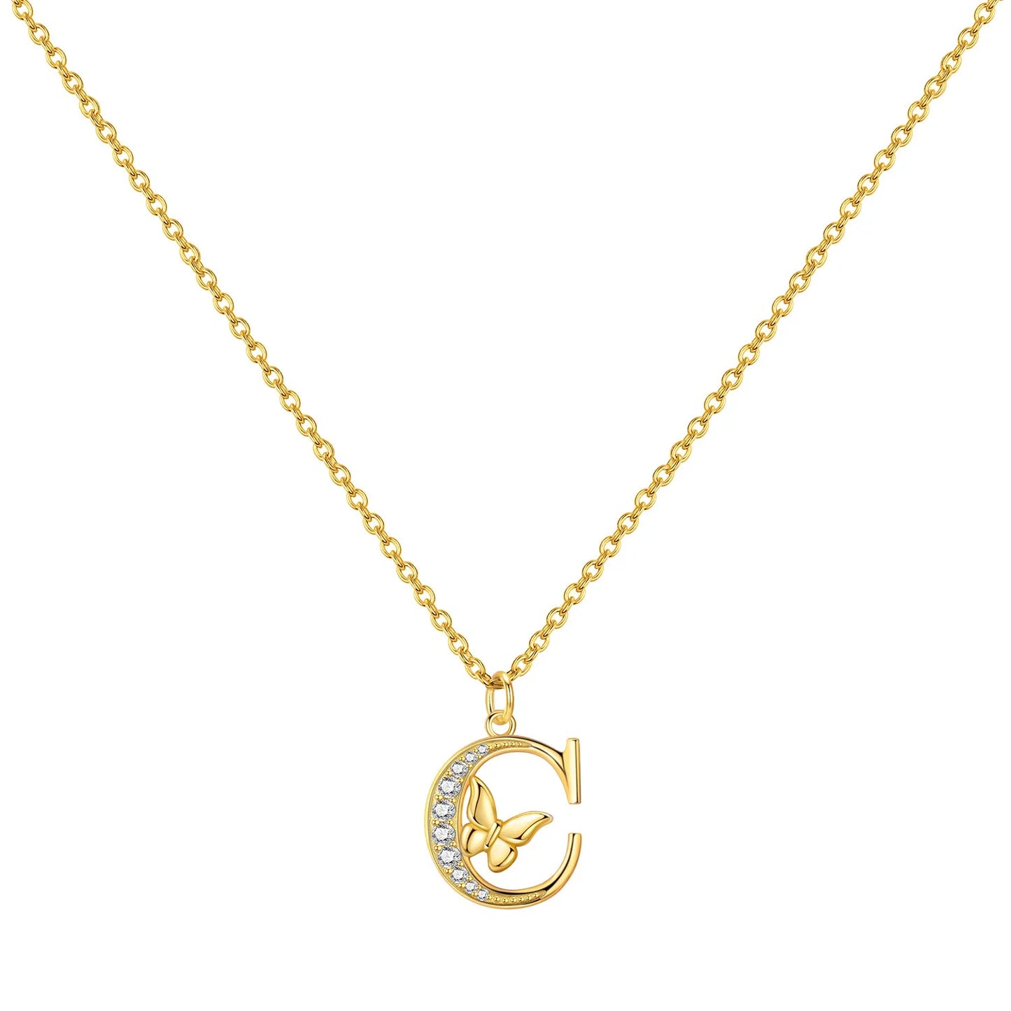 925 Sterling Silver Butterfly Initial Necklace | 26 Letter Y-Shaped Pendant for Women