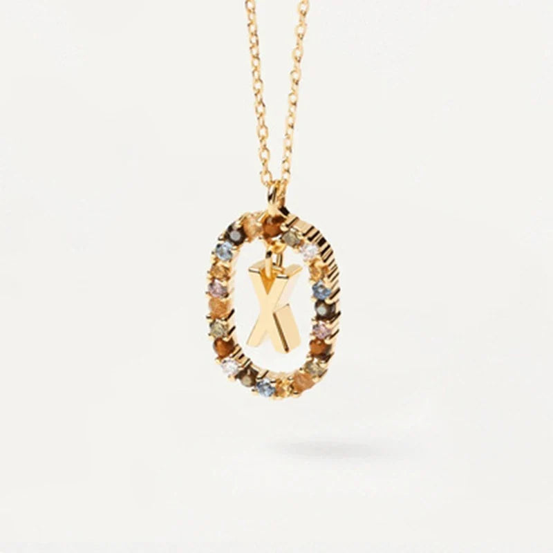 925 Sterling Silver Gold Initial Necklace | Personalized Letter Pendant with Zirconia