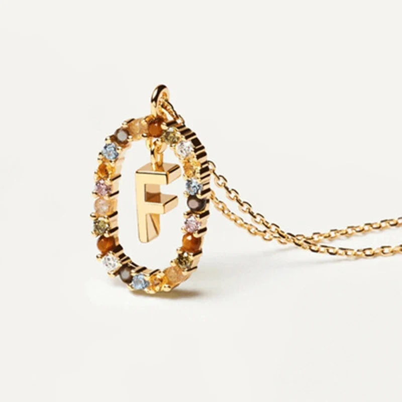925 Sterling Silver Gold Initial Necklace | Personalized Letter Pendant with Zirconia