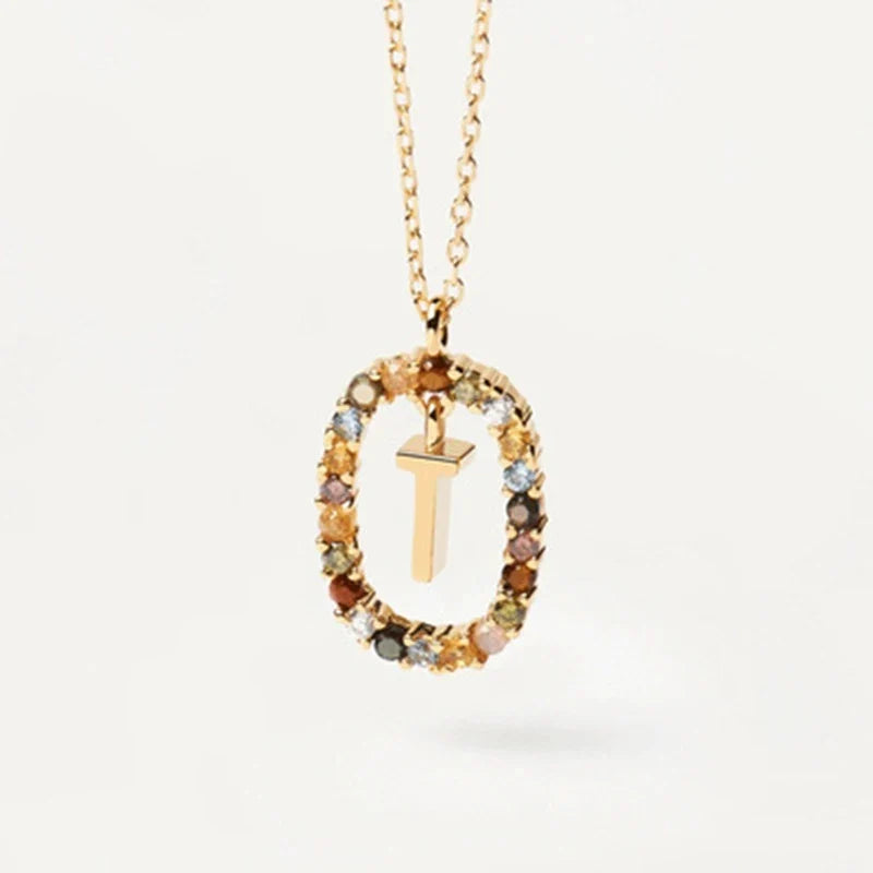 925 Sterling Silver Gold Initial Necklace | Personalized Letter Pendant with Zirconia