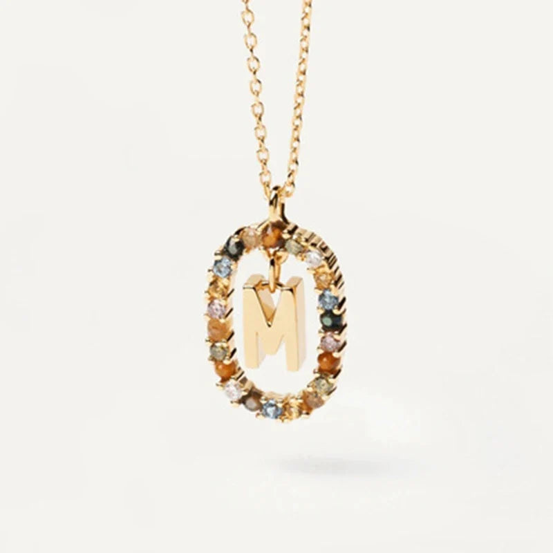 925 Sterling Silver Gold Initial Necklace | Personalized Letter Pendant with Zirconia