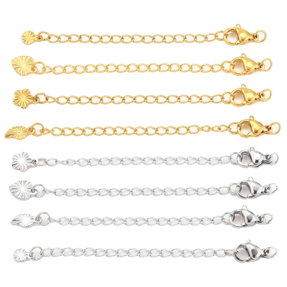 Stainless Steel Extension Tail Chains with Lobster Clasps | 10pcs Jewelry Findings