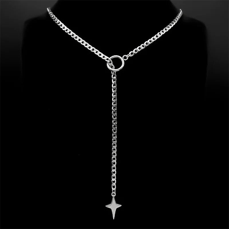 Heart O-ring Long Chain | Stainless Steel Punk Rock Y-Necklace for Men and Women