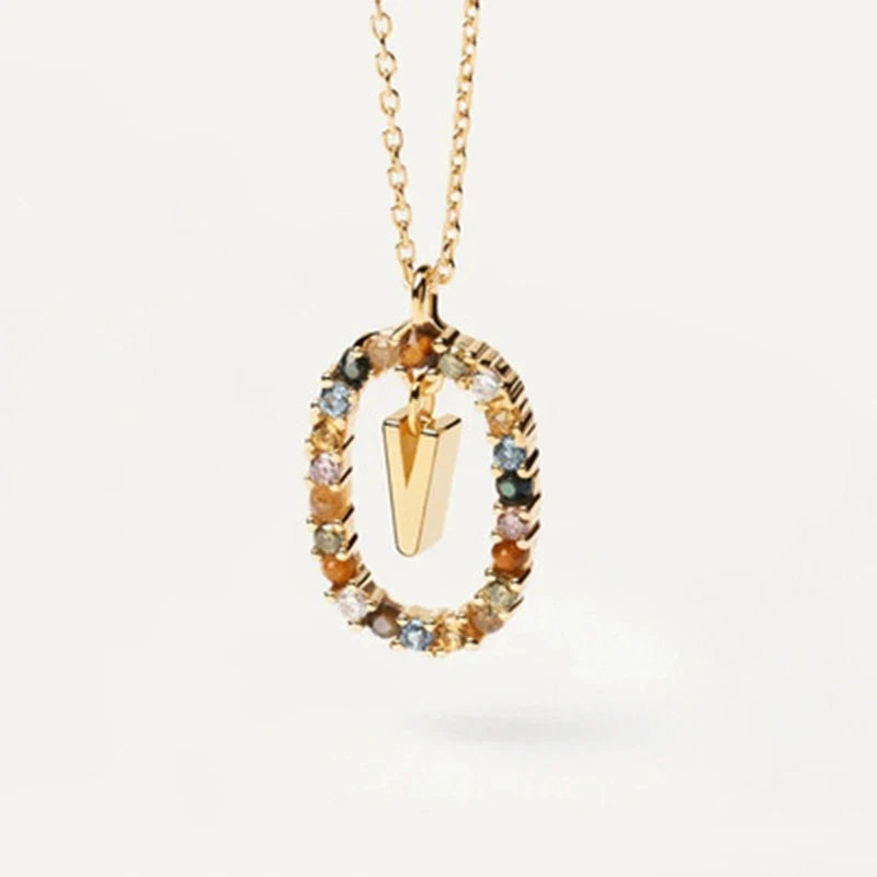 925 Sterling Silver Gold Initial Necklace | Personalized Letter Pendant with Zirconia