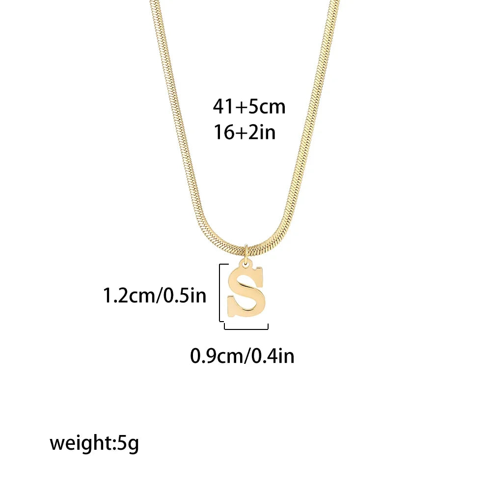 Gold Letter Initial Pendant Necklace | Stainless Steel Snake Chain Jewelry for Women