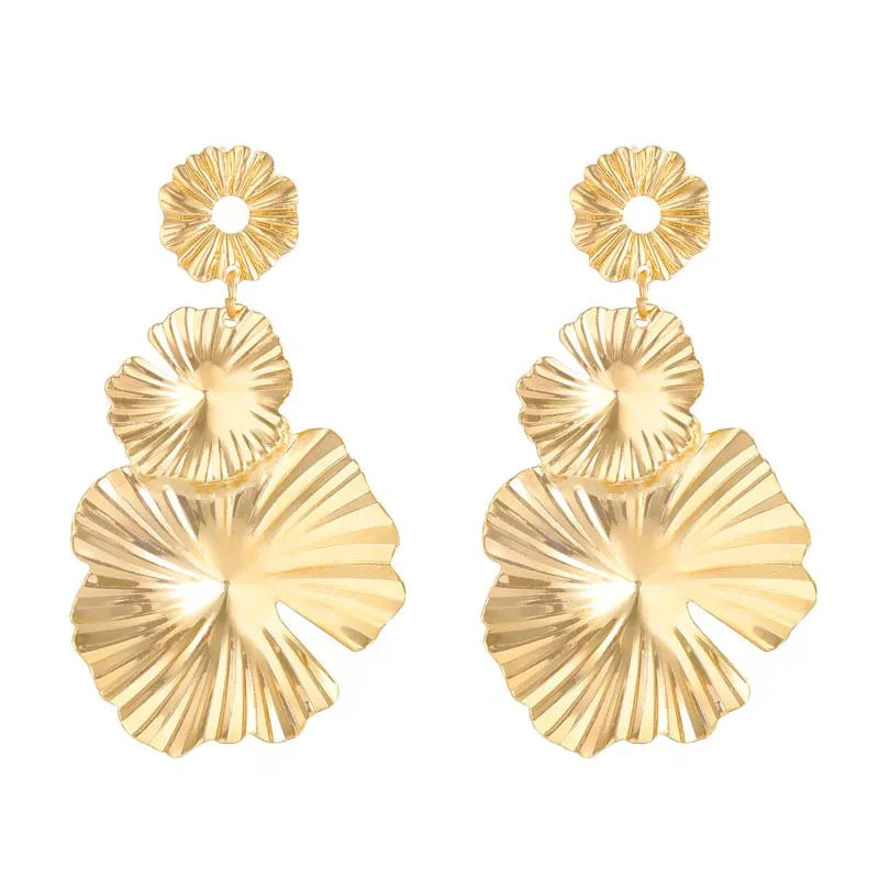 Gold Leaf Drop Earrings | Long Geometric Statement Jewelry for Women