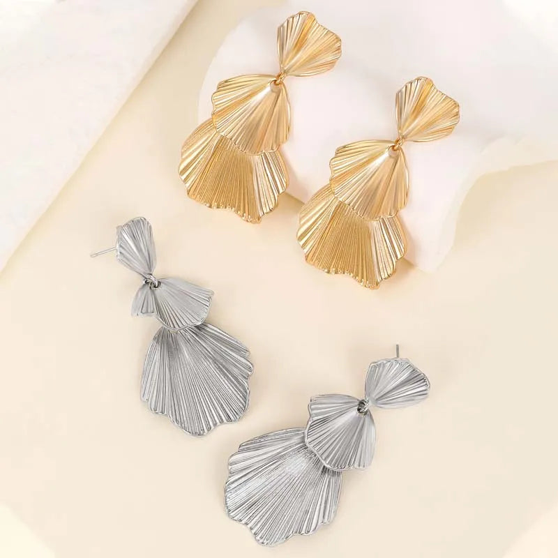 Gold Leaf Drop Earrings | Long Geometric Statement Jewelry for Women