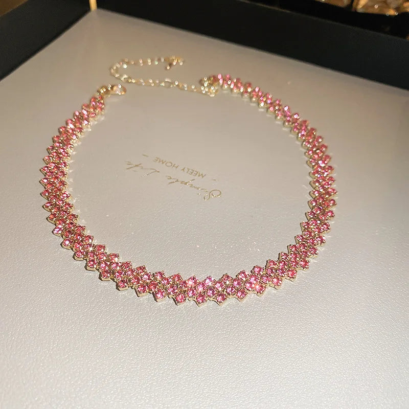 Simple Rhinestone Choker Necklace | Light Luxury Collarbone Chain for Women