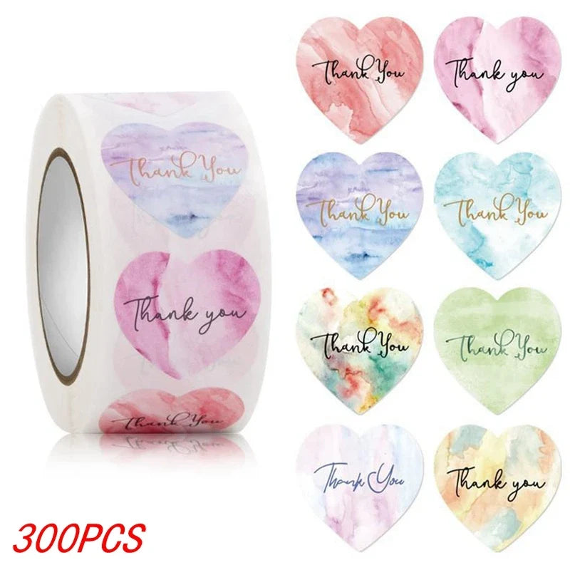 Heart Thank You Stickers | Floral Decorative Sealing Stickers for Wedding Gift Packaging and Small Business Supplies