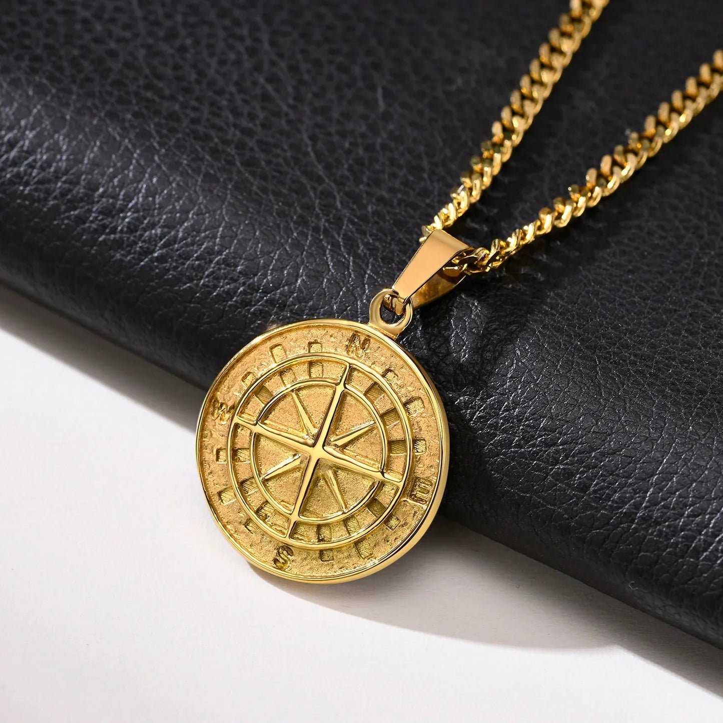 Gold Men's Compass Necklace | Vintage Viking North Star Anchor Stainless Steel Pendant