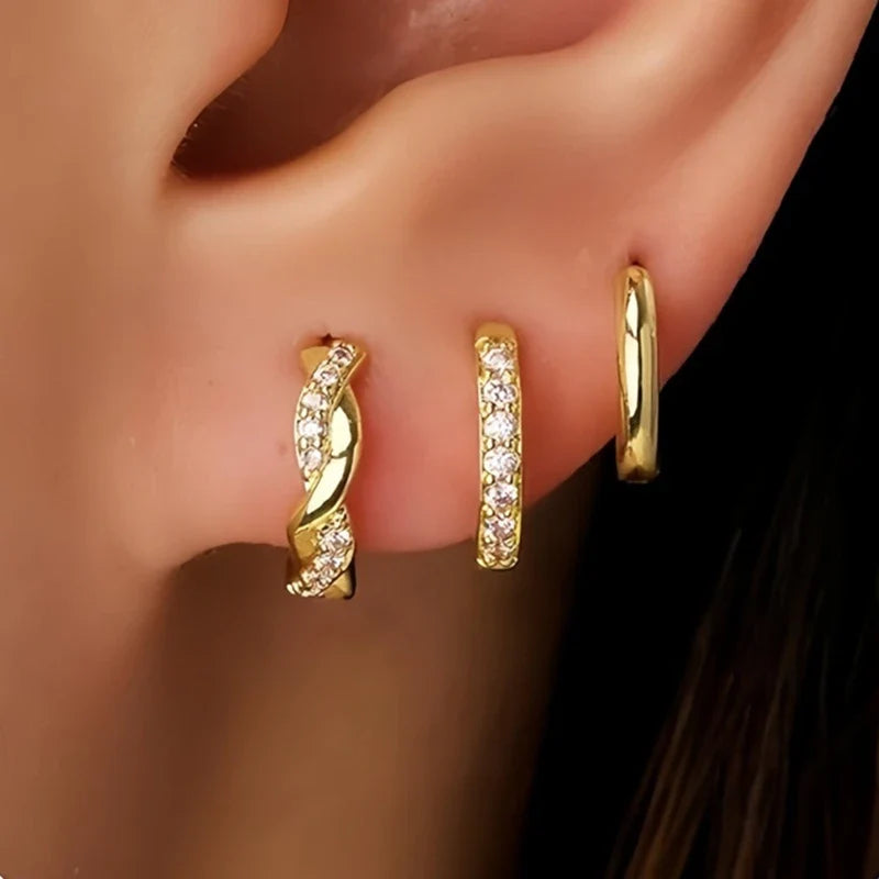 3PCS Star Stud Earrings Set | Stainless Steel Zircon Punk Piercing Jewelry for Women