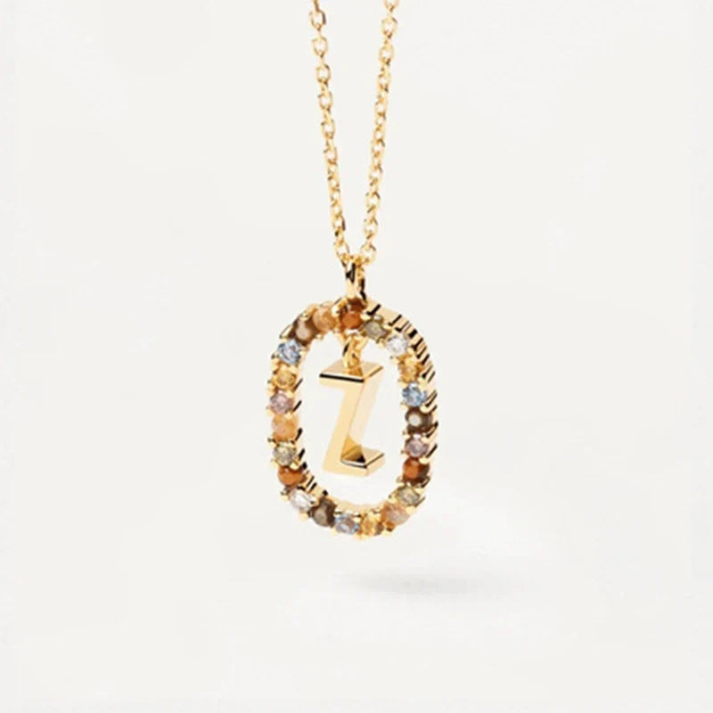 925 Sterling Silver Gold Initial Necklace | Personalized Letter Pendant with Zirconia