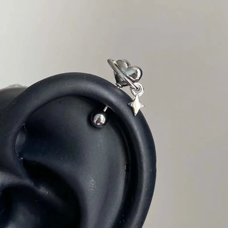 Stainless Steel Heart and Star Stud Earrings | Women's Punk Y2K Jewelry