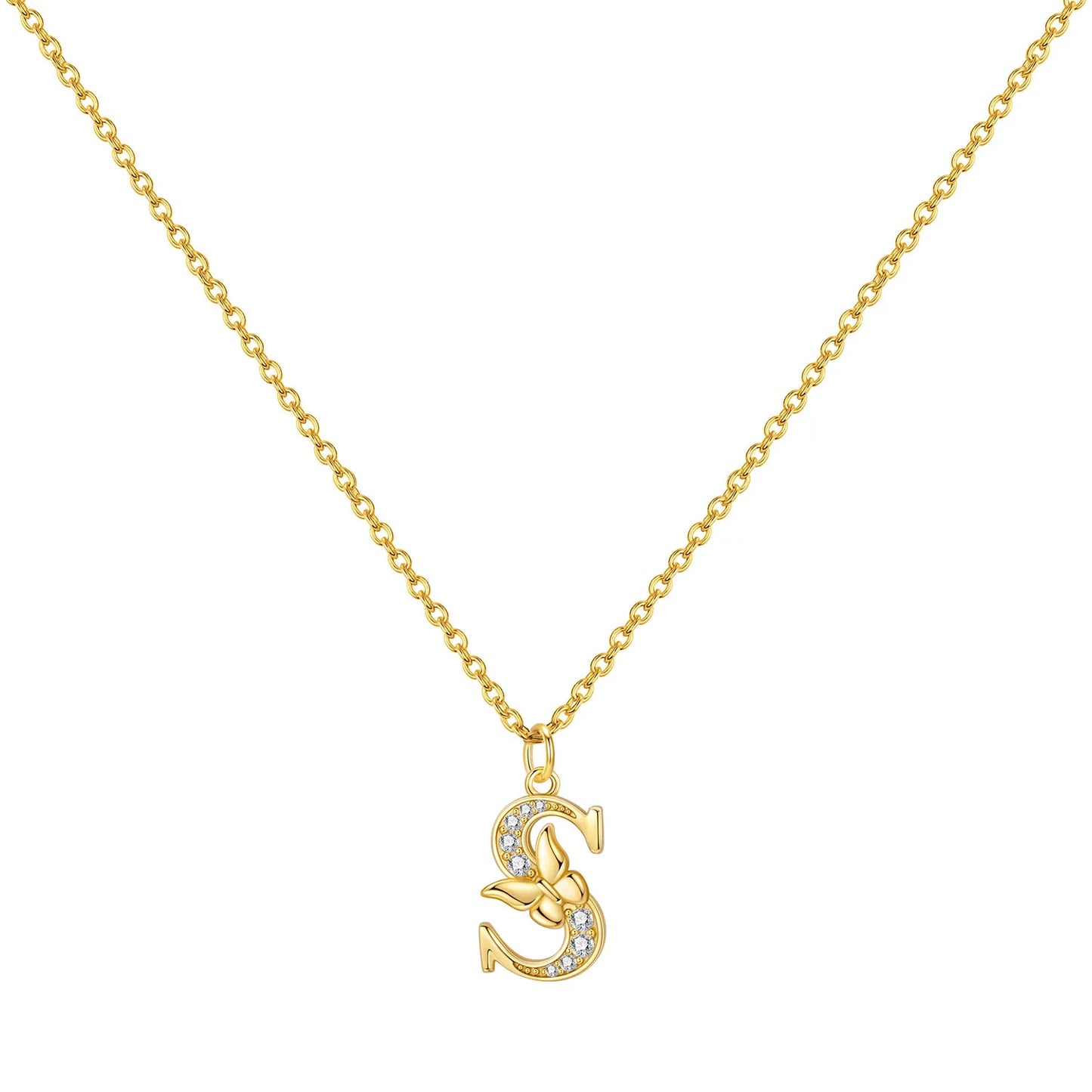 925 Sterling Silver Butterfly Initial Necklace | 26 Letter Y-Shaped Pendant for Women