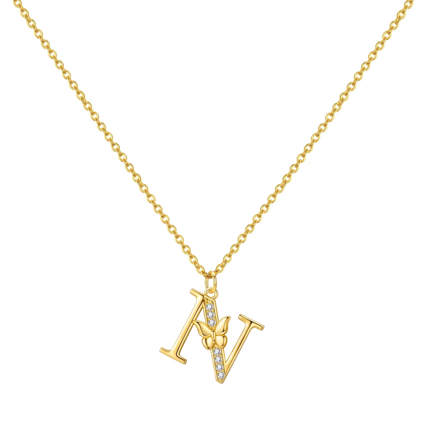 925 Sterling Silver Butterfly Initial Necklace | 26 Letter Y-Shaped Pendant for Women