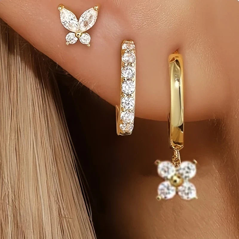 3PCS Star Stud Earrings Set | Stainless Steel Zircon Punk Piercing Jewelry for Women