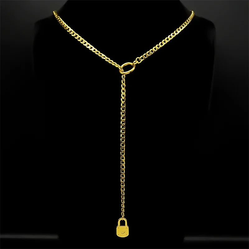 Heart O-ring Long Chain | Stainless Steel Punk Rock Y-Necklace for Men and Women