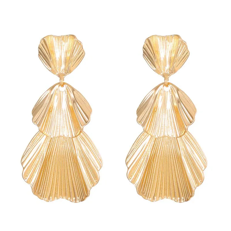 Gold Leaf Drop Earrings | Long Geometric Statement Jewelry for Women