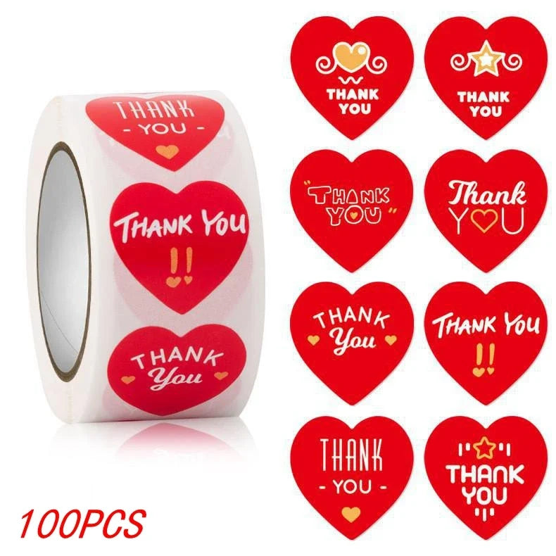 Heart Thank You Stickers | Floral Decorative Sealing Stickers for Wedding Gift Packaging and Small Business Supplies