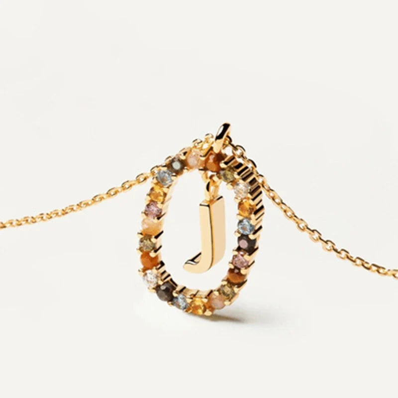 925 Sterling Silver Gold Initial Necklace | Personalized Letter Pendant with Zirconia